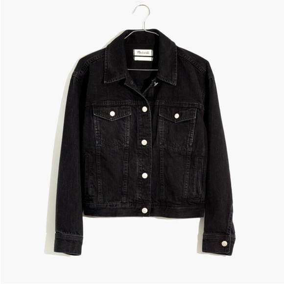 Madewell Boxy Crop Jean Jacket Cotton Lunar Black - Picture 11 of 12